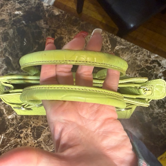 💚 Franco Sarto Lime Green Croc Embossed Leather Satchel Handbag - Picture 9 of 10